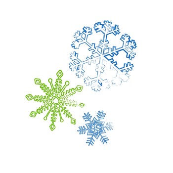 Drawings of blue and green snowflakes