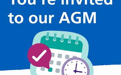 Graphic with a calendar that says "You're invited to our AGM"